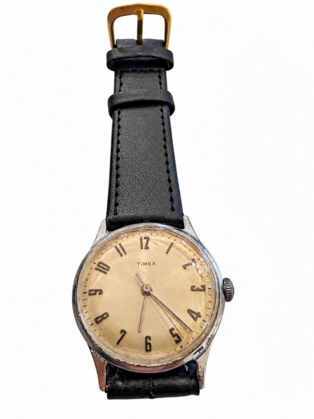 Vintage Timex Watch – Champagne Dial – Black Genuine Leather Strap